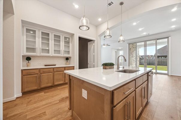 Interior, Kitchen, Pendant Lights, Recessed Lighting, Wood Texture Flooring