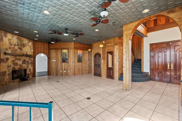 Fireplace, Interior, Recessed Lighting, Wooden Walls