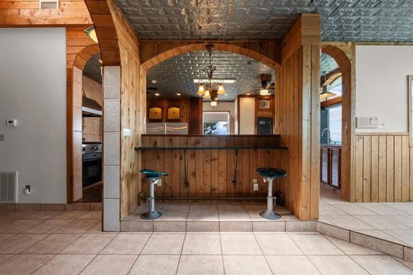 Chandelier, Interior, Kitchen, Wooden Walls