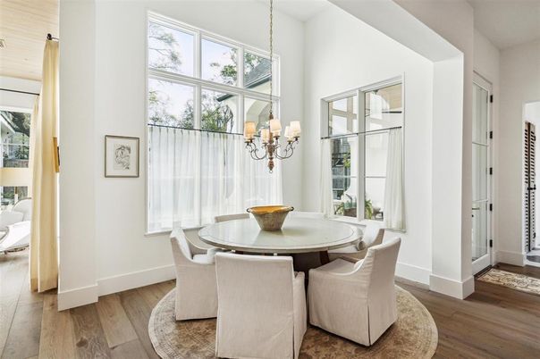Chandelier, Dining room, Interior, Pendant Lights, Wood Texture Flooring
