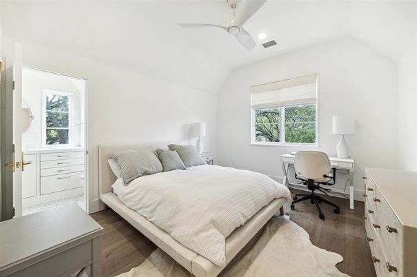 Bedroom, Home Office, Interior, Recessed Lighting, Wood Texture Flooring