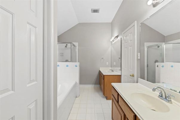Bathroom, Dual Sink Vanities, Glass Shower, Interior