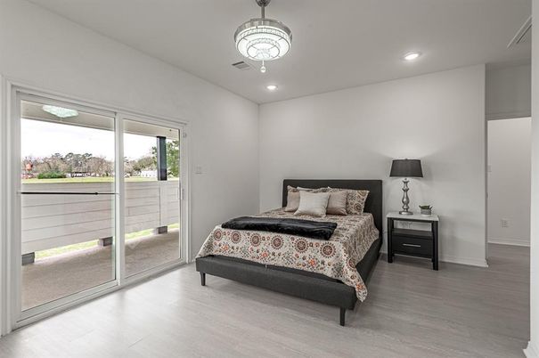 Bedroom, Interior, Recessed Lighting, Wood Texture Flooring