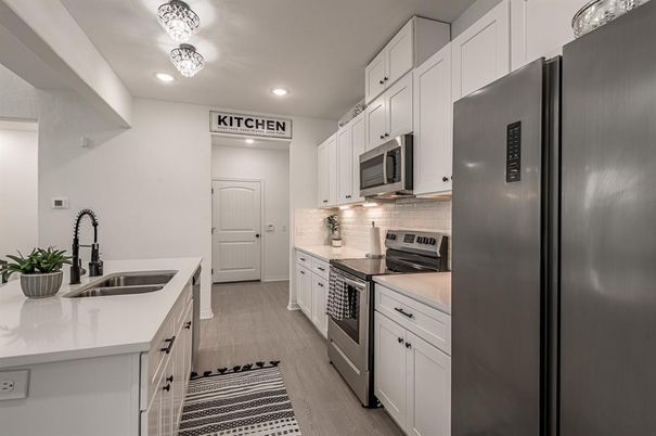 Interior, Kitchen, Recessed Lighting, Wood Texture Flooring