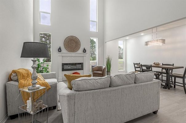 Dining room, Fireplace, Interior, Living room, Pendant Lights, Recessed Lighting