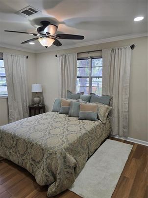Bedroom, Interior, Recessed Lighting, Wood Texture Flooring
