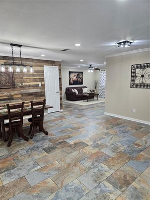 Dining room, Interior, Recessed Lighting, Wooden Walls