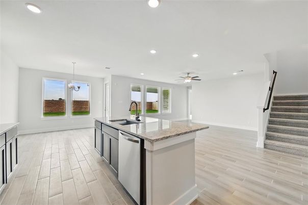 Chandelier, Interior, Kitchen, Recessed Lighting, Wood Texture Flooring