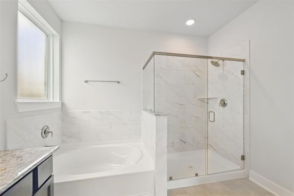 Bathroom, Glass Shower, Interior, Marble Walls, Recessed Lighting