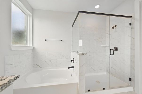 Bathroom, Glass Shower, Interior, Marble Walls, Recessed Lighting