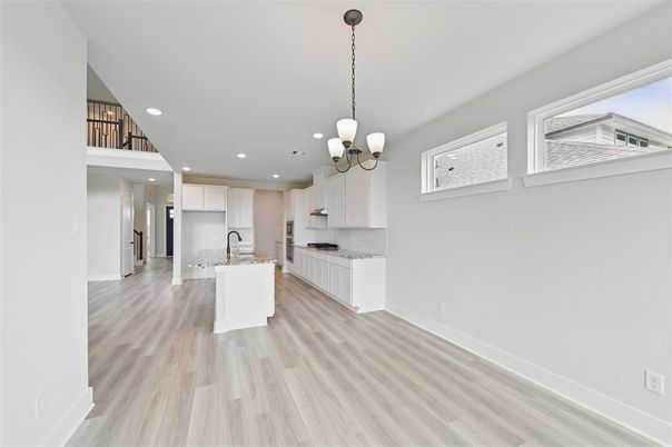Interior, Kitchen, Pendant Lights, Recessed Lighting, Wood Texture Flooring