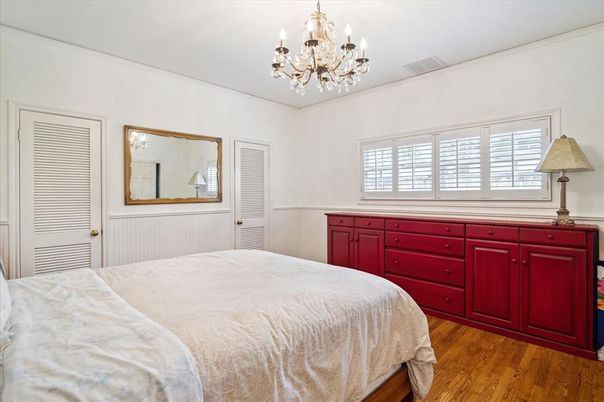 Bedroom, Chandelier, Interior, Wood Texture Flooring