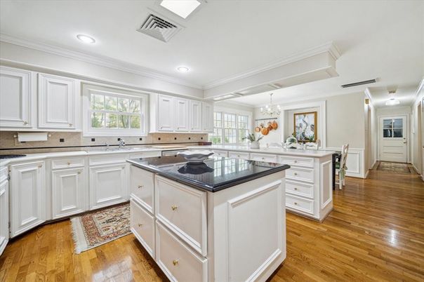 Chandelier, Interior, Kitchen, Recessed Lighting, Wood Texture Flooring
