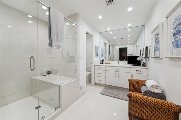Bathroom, Dual Sink Vanities, Glass Shower, Interior, Recessed Lighting