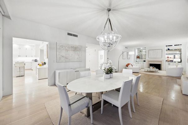 Chandelier, Dining room, Fireplace, Interior, Living room, Pendant Lights, Wood Texture Flooring
