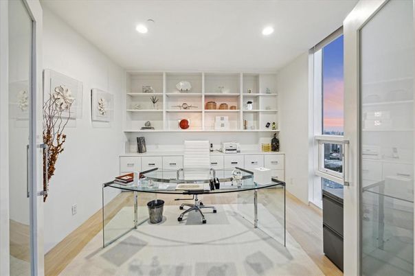 Home Office, Interior, Recessed Lighting, Wood Texture Flooring