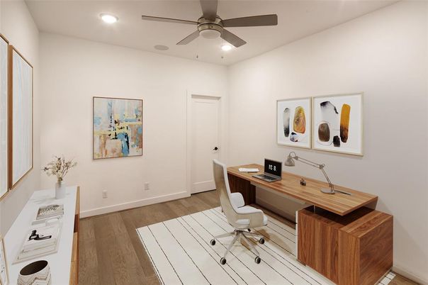 Home Office, Interior, Recessed Lighting, Wood Texture Flooring