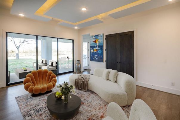 Interior, Living room, Recessed Lighting, Wood Texture Flooring