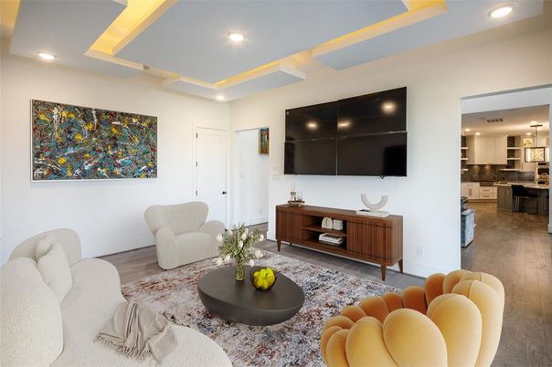 Interior, Kitchen, Living room, Recessed Lighting, Wood Texture Flooring