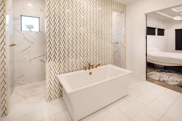 Bathroom, Free Standing Baths, Interior, Marble Walls, Recessed Lighting