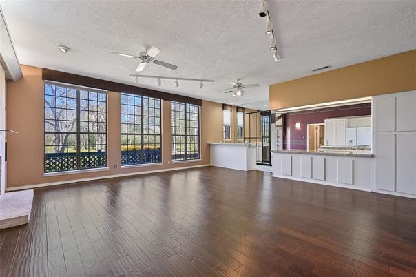 Empty room, Interior, Recessed Lighting, Wood Texture Flooring