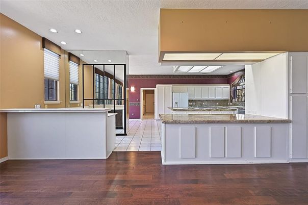Interior, Kitchen, Recessed Lighting, Wood Texture Flooring