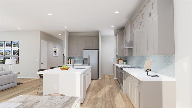 Interior, Kitchen, Recessed Lighting, Wood Texture Flooring