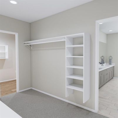 Bathroom, Interior, Recessed Lighting, Walk-in Closets, Wood Texture Flooring
