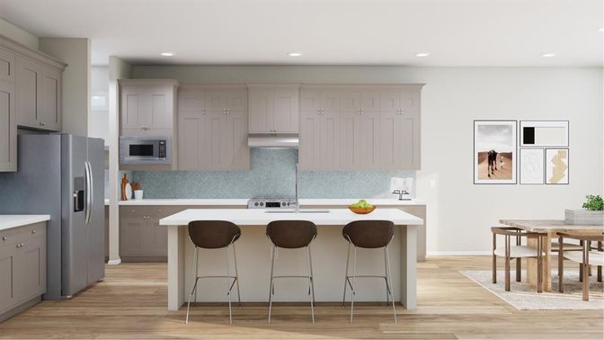 Dining room, Interior, Kitchen, Recessed Lighting, Wood Texture Flooring