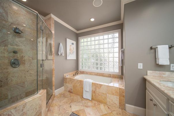 Bathroom, Glass Shower, Interior, Recessed Lighting