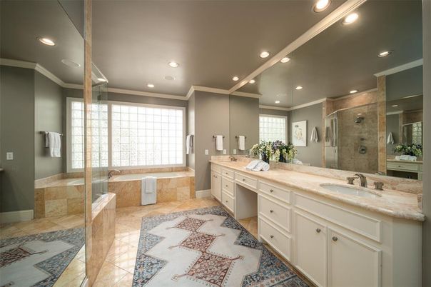Bathroom, Dual Sink Vanities, Glass Shower, Interior, Recessed Lighting