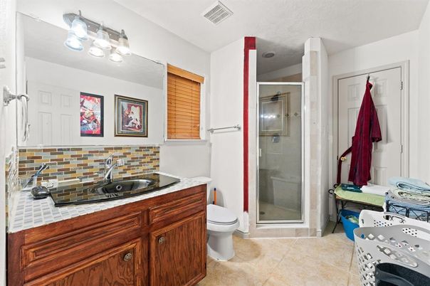 Bathroom, Glass Shower, Interior, Tile Countertops