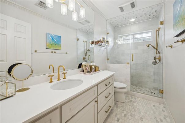 Bathroom, Glass Shower, Interior, Recessed Lighting