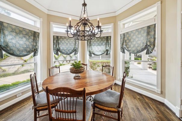 Chandelier, Dining room, Interior, Wood Texture Flooring