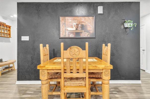 Dining room, Interior, Recessed Lighting, Wood Texture Flooring