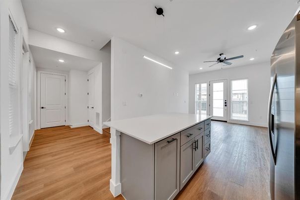 Interior, Kitchen, Recessed Lighting, Wood Texture Flooring