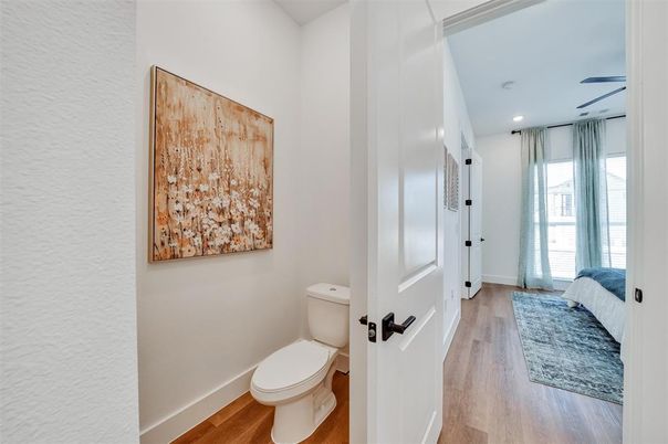 Bathroom, Interior, Recessed Lighting, Wood Texture Flooring