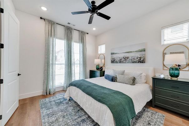 Bedroom, Interior, Recessed Lighting, Wood Texture Flooring