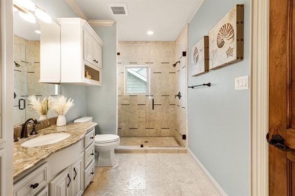 Bathroom, Glass Shower, Interior, Recessed Lighting