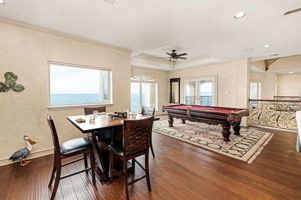 Billiard Table, Game Room, Interior, Recessed Lighting, Water, Wood Texture Flooring
