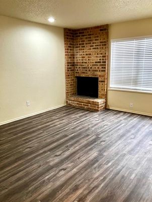 Empty room, Interior, Recessed Lighting, Stone Walls, Wood Texture Flooring