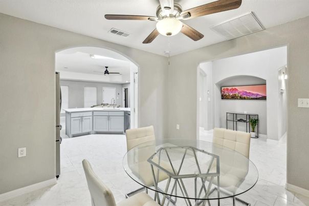 Dining room, Interior, Kitchen, Marble, Recessed Lighting