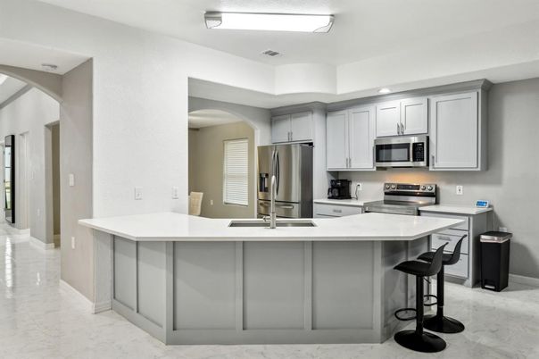 Interior, Kitchen, Marble, Recessed Lighting, Stainless Steel Appliances