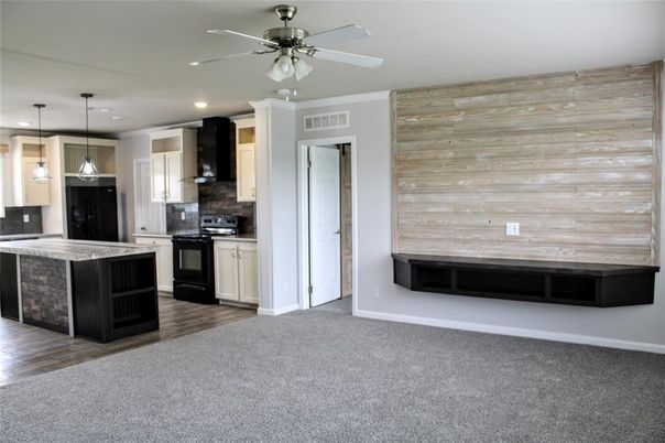 Interior, Kitchen, Pendant Lights, Recessed Lighting, Wood Texture Flooring, Wooden Walls