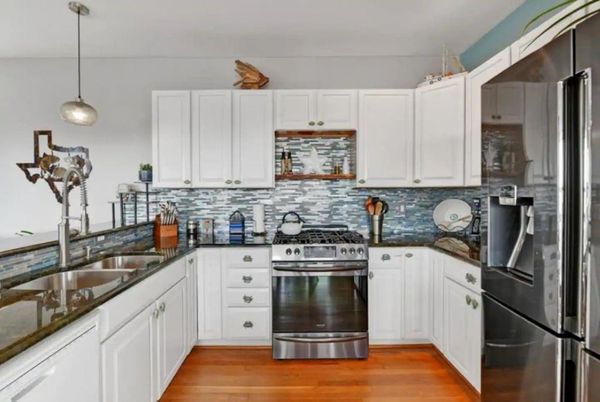 Interior, Kitchen, Pendant Lights, Stainless Steel Appliances, Wood Texture Flooring
