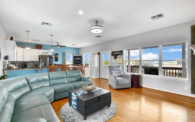 Dining room, Interior, Kitchen, Living room, Pendant Lights, Recessed Lighting, Stainless Steel Appliances, Wood Texture Flooring