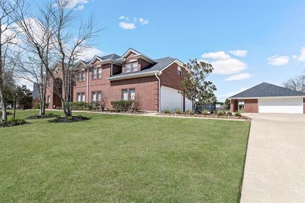 Attached, Backyard, Detached Garage, Exterior, Facade, Brick Facade, French Provincial