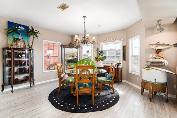 Chandelier, Dining room, Interior, Wood Texture Flooring