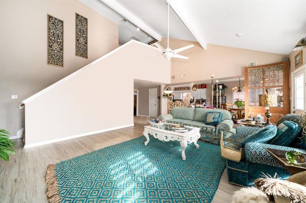 Interior, Living room, Recessed Lighting, Wood Texture Flooring
