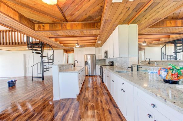 Interior, Kitchen, Stainless Steel Appliances, Wooden Beams, Wooden Ceilings, Wood Texture Flooring